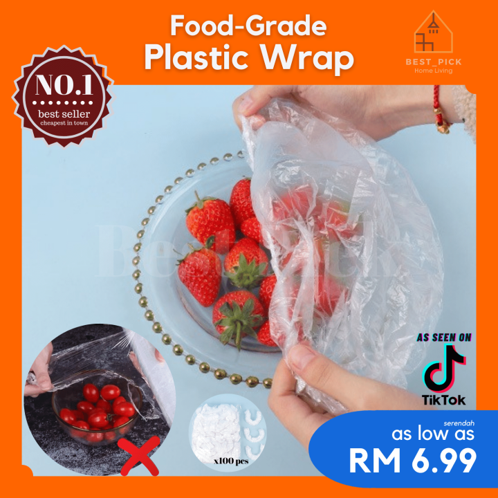 【Ready Stock】Disposable Food Grade Plastic Wrap Pembalut Plastik Gred Makanan 一次性食物级保鲜膜盖 Lazada