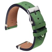 ❀ஐ﹉ Leather Watch Strap 20mm 21mm Watchband Matte Green Dark-brown Suede Leather Watch Straps Soft Handmade Wrist bands For Watch