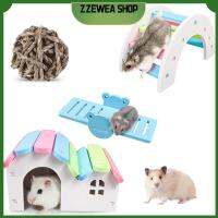 Zewea ของเล่นเคี้ยวฟันสัตว์เลี้ยงขนาดเล็กบ้านแฮมสเตอร์ลูกบอลหญ้าไม้สำหรับออกกำลังกายร้านแฮมสเตอร์สีรุ้งของเล่น