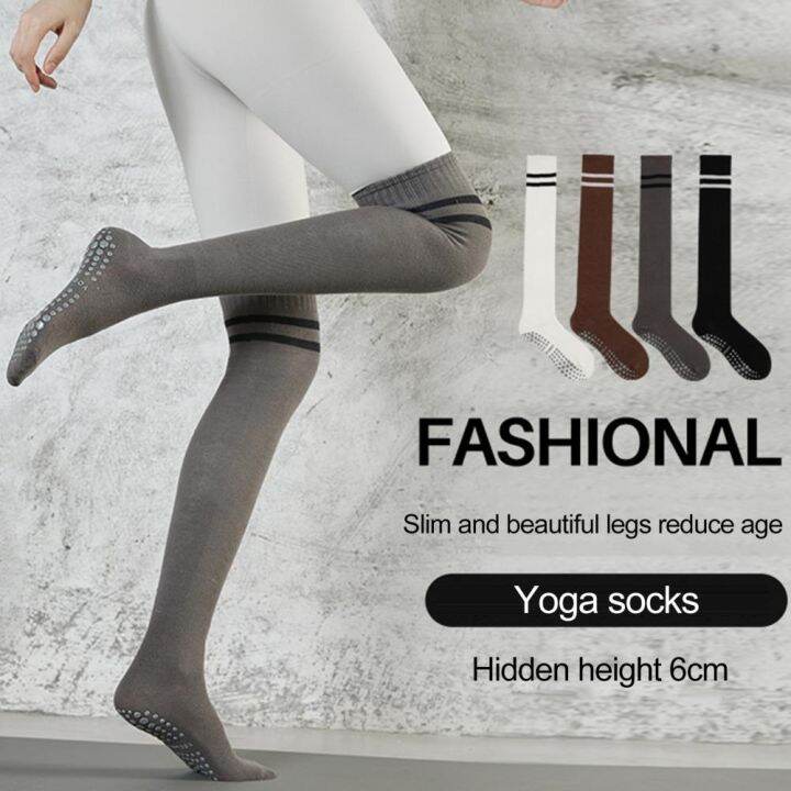 cotton-thigh-high-socks-long-yoga-socks-skinny-pilates-socks-winter-non-slip-striped-foot-protector-particle-sole-yoga-stockings