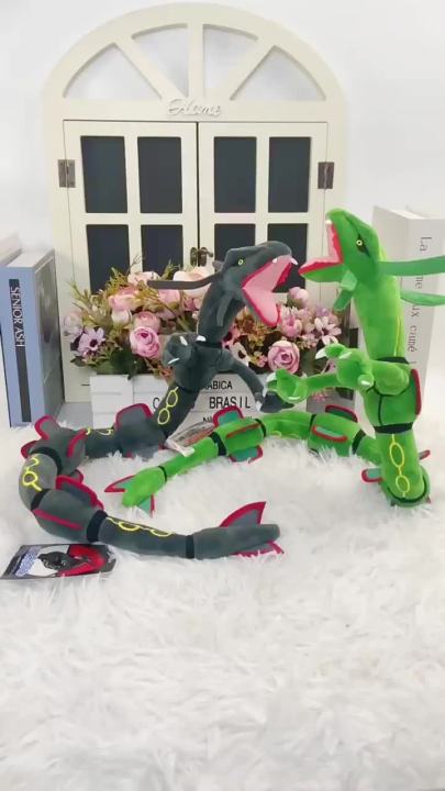 80cm Pokemon Short Plush Doll MEGA Rayquaza Sky Dragon Black Dragon with  Skeleton Can Shape Children's Gift Toy Ornaments