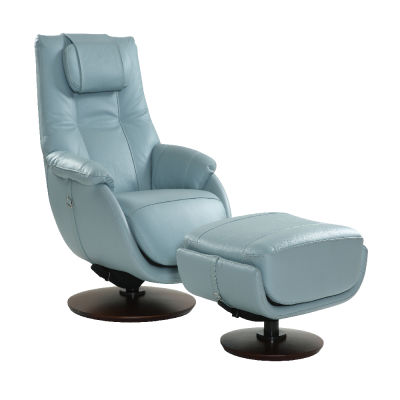 Modernform Recliner เก้าอี้โยก รุ่น UMA +Ottoman หนังแท้/PVC สีฟ้า#L010 (ส่งพร้อมติดตั้งเฉพาะกรุงเทพและปริมณฑล)