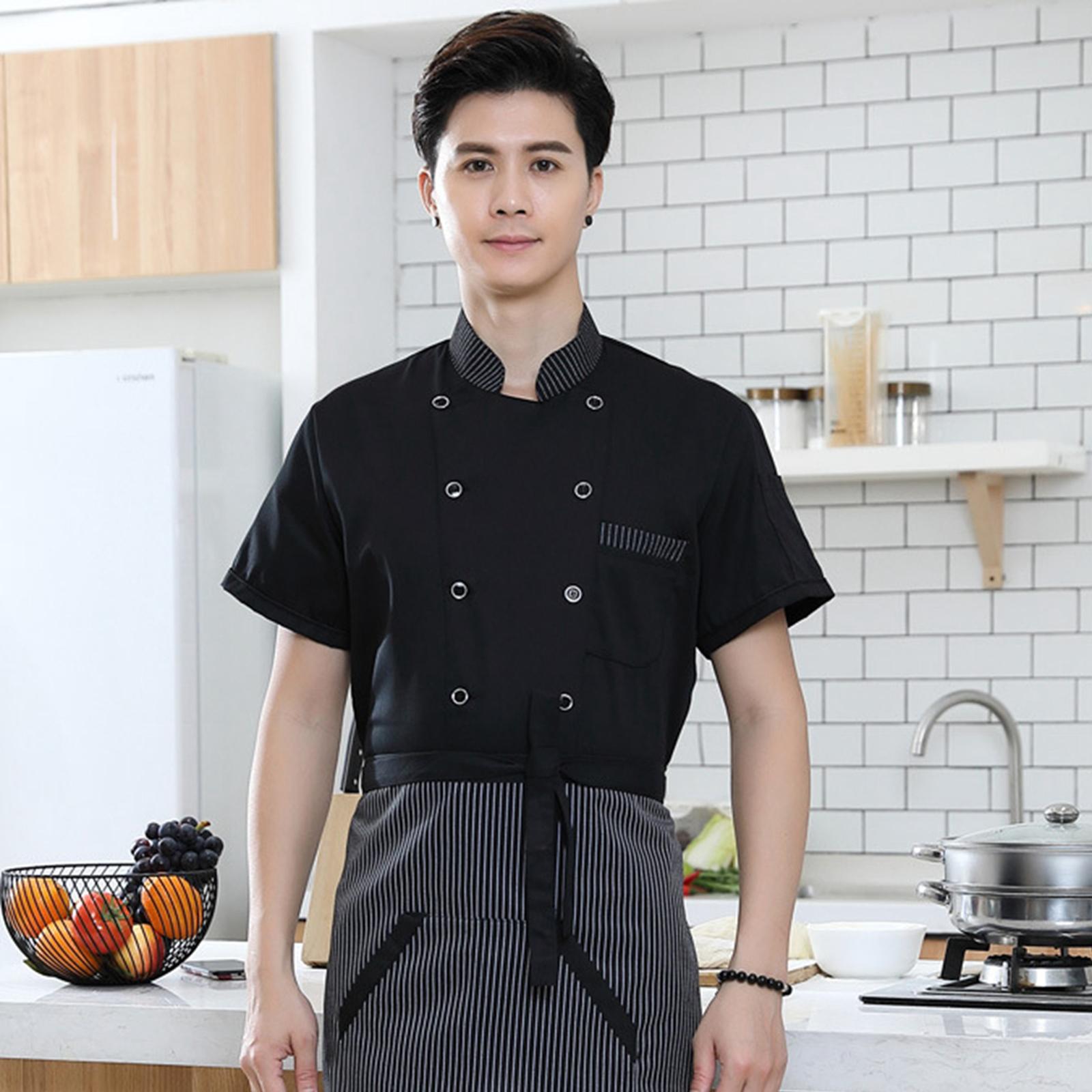 Prettyia Unisex Adults Chef Jacket Stripe Short Sleeve Hotel Kitchen Chefwear Coat 