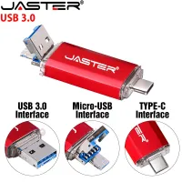 JASTER 3 In 1แฟลชไดรฟ์3.0 USB 128GB ทองคำสีกุหลาบ TYPE-C หน่วยความจำ64GB USB ไมโคร USB สีดำไดร์ฟปากกา32GB สีแดง OTG Pendrive 16GB