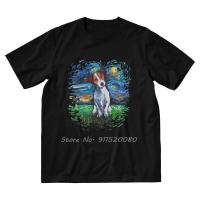 Jack Russell Terrier Night Sky T เสื้อผู้ชายผ้าฝ้ายพิมพ์เสื้อยืดแฟชั่น Tshirt สุนัขสัตว์เลี้ยง Tees Tops Streetwear Harajuku คุณภาพสูงผู้ชายเสื้อยืด