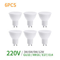 6pcs GU10หลอดไฟ LED 220V MR16ข้าวโพดโคมไฟ E27 Spot Light หลอดไฟ LED สำหรับ E14หลอดไฟ Home 3W 6W 9W 12W หลอดไฟ LED