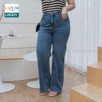 (LX0271) กางเกงยีนส์ สาวอวบ กางเกงยีนส์ทรงกระบอก เนื้อผ้ามีความยืดหยุ่น สวมใส่สบาย  กระเป๋าหน้าหลังใช้งานได้จริง