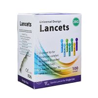 Universal Design Lancets (28G) เข็มเจาะเลือด สำหรับปากกา ใช้ได้กับปากกาเจาะเลือดหลายยี่ห้อ 100 ชิ้น 1 กล่อง