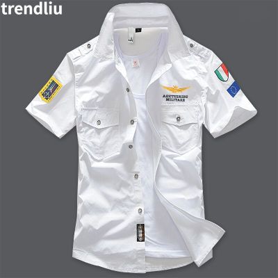 ZZOOI Cotton Shirt Brand Clothing Male Spring Summer High Quality Military Short Sleeves Mens Slim Fit Lapel Embroidery Fashion Tops