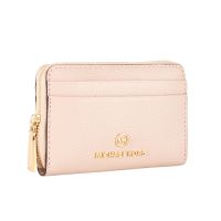 [COD]Michael Kors Counter Style Jet Set Gold Letter Leather Zipper Coin Purse Gift (สีชมพูอ่อน)