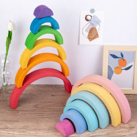 (HOT)6 ชิ้น Macaron Rainbow Arch Bridge รูปครึ่งวงกลมการศึกษาปฐมวัยของเล่นไม้ Jenga