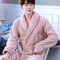 ผู้ชายฤดูหนาว Warm Flannel Robe ชุดนอนหนา Kimono เสื้อคลุมอาบน้ำชายพิมพ์ดอกไม้ชุดนอน Home Soft Coral Fleece Dressing Gown