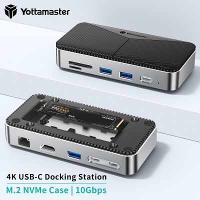 Yottamaster USB C แท่นวางมือถือที่มี HDMI-เข้ากันได้ USB-A 3.2 Gen2 M.2 NVMe และ SATA เอสเอสดีกรณีอีเธอร์เน็ต100W PD ฮับ USB Sd/tf Feona