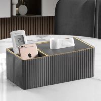 Leather Tissue Box Napkin Holder Living Room Luxury Tissue Holder Simple Stripe Coffee Table Remote Control Storage Organizer Tissue Holders