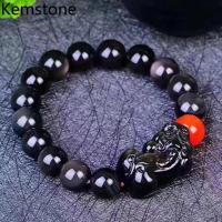 Kemstone หินออบซิเดียนสีรุ้งธรรมชาติ ONYX ปี่เซียะนำโชคสร้อยข้อมือ