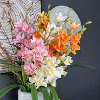 【DT】 hot  SunMade 12 Heads High-end Cymbidium Orchids Silk Artificial Flowers Home Wedding Decor Living Room Decore Fleurs Artificielles