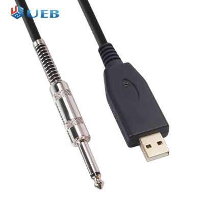 สายกีตาร์ USB ตัวผู้ USB ถึง6.35มม. 1/4นิ้ว TS Mono Connector Adapter Cord
