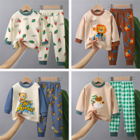 TINGQI Infant Kids Baby Boys Pyjamas Sets Terno Cute Bear Lions Long Sleeves Tops and Pants Child Autumn Winter Clothing Sets Sando Home Underwear Sleepwear Pajamas Clothes For 0-7 Years