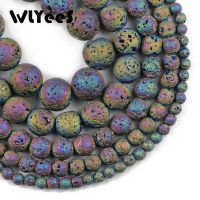 WLYeeS Plating Colourful Natural Lava beads Multicolour 4 6 8 10 12mm Round Loose beads For Jewelry Bracelet Necklace Making DIY