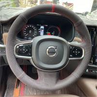 หนังนิ่มแท้สำหรับ Volvo XC60 XC90 S60 S90เย็บมือที่หุ้มพวงมาลัยรถยนต์ป้องกันแขนภายในสีเทาอุปกรณ์เสริมรถยนต์