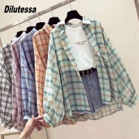 Dilutessa เสื้อเชิ้ตลายสก๊อตสำหรับผู้หญิงลำลองสไตล์ขนาดใหญ่เสื้อบางป้องกันแสงแดด