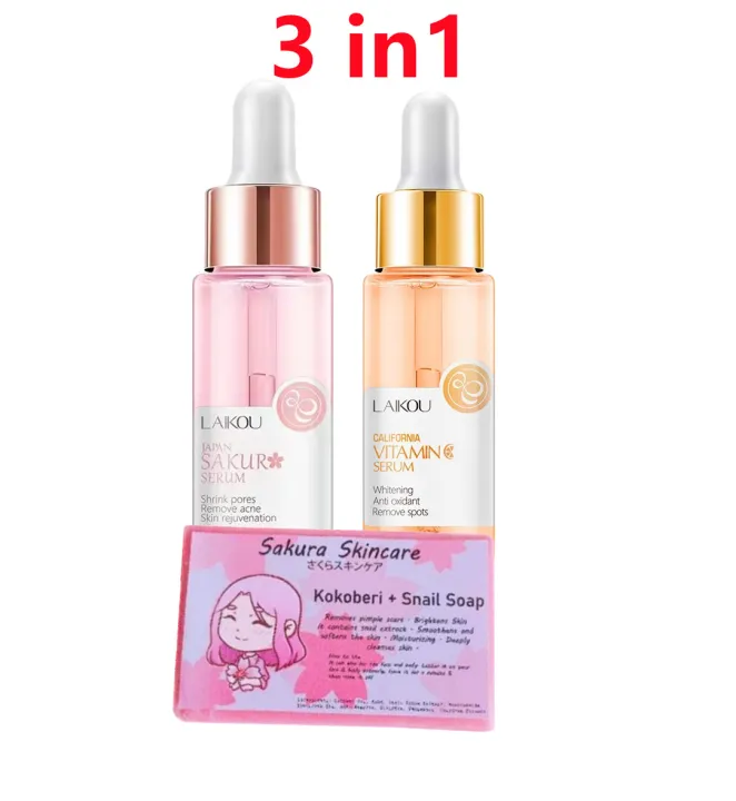 3in 1）Japan Sakura Serum + Vitamin C Serum Brightening 30ml+ Sakura x4
