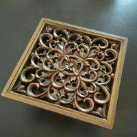 Antique Brass Carved Flower Art Bathroom Accessory Floor Drain Waste Grate100mm*100mm  by Hs2023