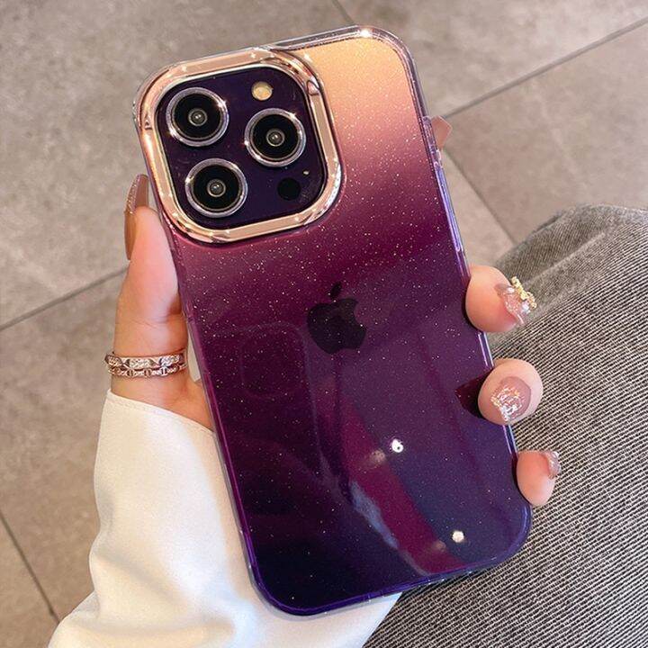 hoce-กากเพชรหรูหราเคสโทรศัพท์แบบใสดาวสำหรับ-iphone-14-13-12-11-pro-max-13-12-mini-14-plus-เคสเคสกันกระแทกเคสกันกระแทกไล่ระดับสีม่วง