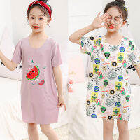 Summer Short Sleeve Traceless Sleep Dresses For Girl 2-16 Years Cute Printed Pajamas Nightgown Clothing Kids 2021 New Sleepwears