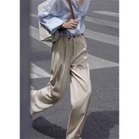 ☾ French style high waist drape suit wide leg pants womens summer thin loose casual straight white floor mopping trousers