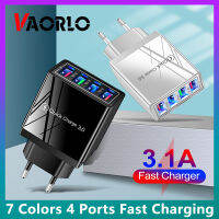 เครื่องชาร์จโทรศัพท์มือถือ4พอร์ต3.1A VAORLO หัวชาร์จ7สี LED อะแดปเตอร์ท่องเที่ยว EU