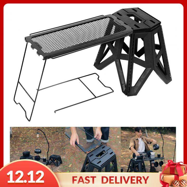 Gispark Camping Stool and Table Metal Mesh Desktop Storage Rack