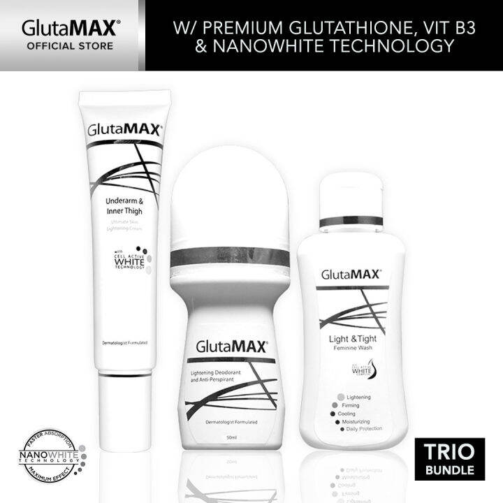 GlutaMAX Underarm & Inner Thigh Lightening Cream, Deodorant & Feminine Wash Intimate Care Bundle