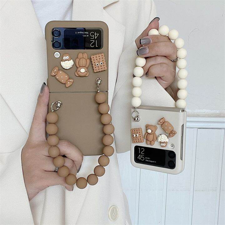 เคสโทรศัพท์มือถือ-ลายการ์ตูนหมีน่ารัก-3d-พร้อมสายคล้องมือ-สําหรับ-samsung-galaxy-z-flip-3-flip3-5g-diy