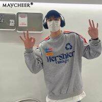 MAYCHEER   เสื้อสเวตเชิ้ตผู้ชายคอกลมใหม่เสื้อตัวหลวมแขนยาวเสื้อยืดลำลองเสื้อกีฬาผ้าฝ้ายใส่สบาย