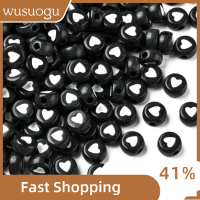 WUSUOGU 200Pcs 73.5mm อะคริลิคสีดำ ลูกปัดสีดำ กลมแบนราบ หัวใจสีขาว อะคริลิค เล็กๆน้อยๆ หัวใจสีขาว กำไลข้อมือสร้อยข้อมือ