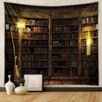 Bookshelf Tapestry Wall Hanging Retro Living Room Decor Art Aesthetic Background Cloth Bedroom Home Dorm Decoration Tapiz Mural