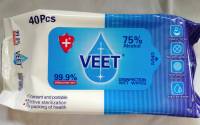 พร้อมส่ง ไม่ต้องรอ VEET Alcohol 75% ผ้าเปียก เช็ดมือ ทิชชู่แอลกอฮอล์ 75% Alcohol STERILIZATION RATE 99.9% DISINFECTION WET WIPES (1 แพ็ค/40 แผ่น)