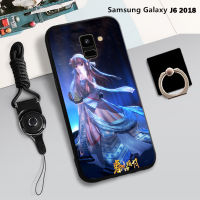 เคส TPU นิ่มสำหรับ Samsung Galaxy J6 2018เคสโทรศัพท์กล่องคลุมทั้งหมดพิมพ์ลายป้องกันการตกหล่น Tputhone ฝามีที่ถือวงแหวนและเชือก