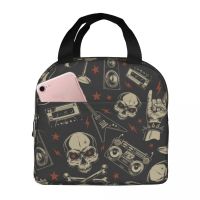 ▣ Heavy Metal Skull Lunch Bags Portable Insulated Oxford Cooler Bag Thermal Cold Food Picnic Lunch Box for Women Children