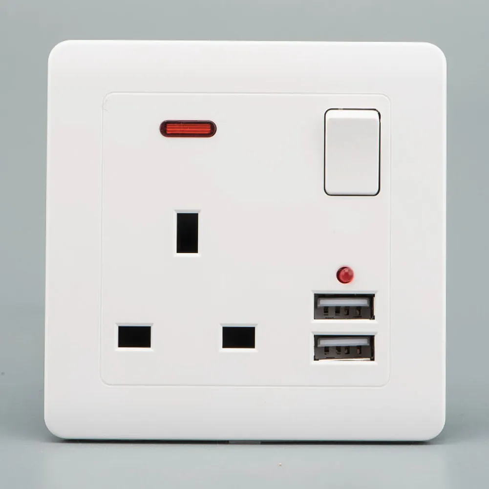 2 13A Outlet Plate Port USB With Charger Socket Wall UK Plug 