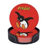 ที่รองแก้วหนังทรงกลม Pingu (6ชิ้น) กันรอยเปื้อนและกันลวกเหมาะสำหรับร้านอาหารห้องครัวสำนักงานฯลฯ