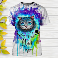 Alice in Wonderland: Cheshire Cat Cartoon Short Sleeve 2023 Mens 3D Print T-shirt Summer Leisure Street Clothing Tops。{trading up}