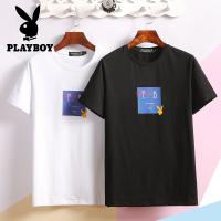 Playboy เพลย์บอยในช่วงฤดูร้อนของผู้ชายแขนสั้นเสื้อยืดสีทึบแขนสั้นผ้าฝ้ายหลวมน้ำเสื้อกล้ามผู้ชายสีดำเสื้อผ้าผู้ชายwgMo 5DA4