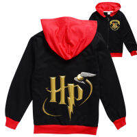 Harry Potter เสื้อโค้ทเด็กผู้หญิงเด็กผู้ชาย,เสื้อกันหนาวมีฮู้ดพิมพ์ลายตัวอักษรสีทองใหม่เสื้อผ้าเด็กกีฬาและพักผ่อนปี8702