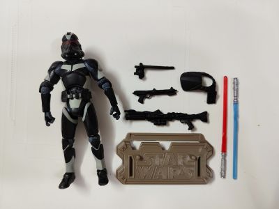 3.75 "SW Republic Black Trooper W/Base Lightsaber ตุ๊กตาขยับแขนขาได้หลวม