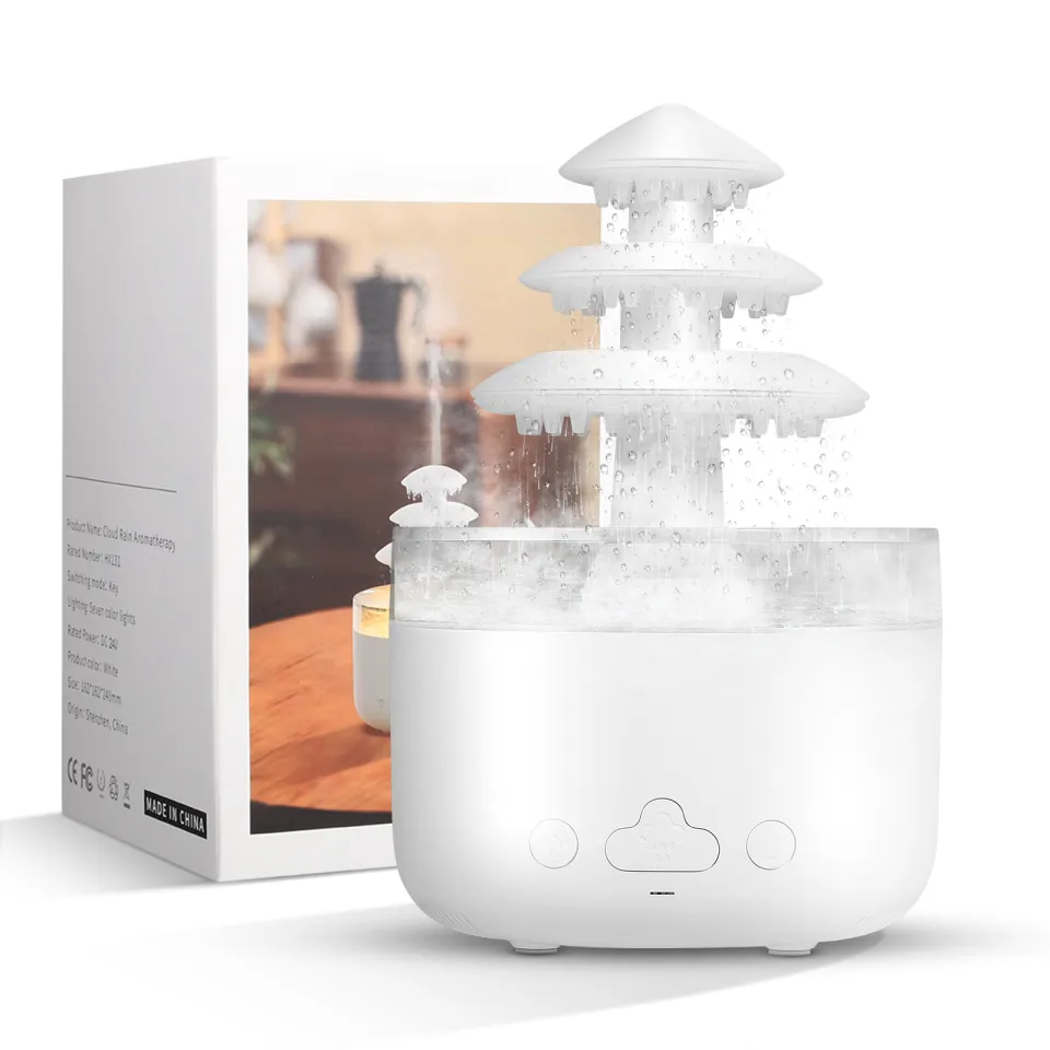 Mushroom Rain Cloud Humidifier Water Drip Sleeping Relaxing with 7 Color  Light