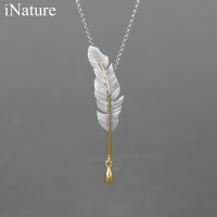 INATURE 925 Sterling Silver Fine Jewelry Vintage Feather Pendant Necklace For Women Gift