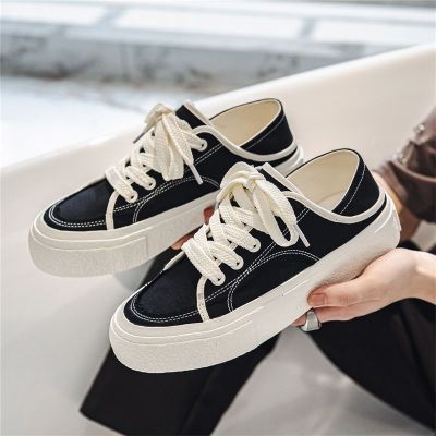 【Ready】🌈 Summer canvas shoes mens two-wear lazy one-leg half-drag couple shoes 2023 new niche board shoes mens trendy shoes