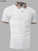 new men polo grid matching zipper jacket with short sleeves